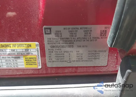 2014 Chevrolet Traverse 1Lt z USA, uszkodzony, nr VIN 1GNKVGKDXEJ115815